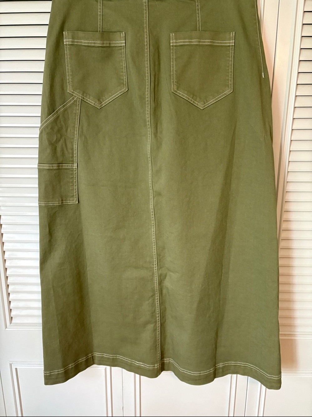 Pilcro Maxi Skirt from Anthropologie Olive Utility Carpenter Skirt S 14 - Picture 4 of 11